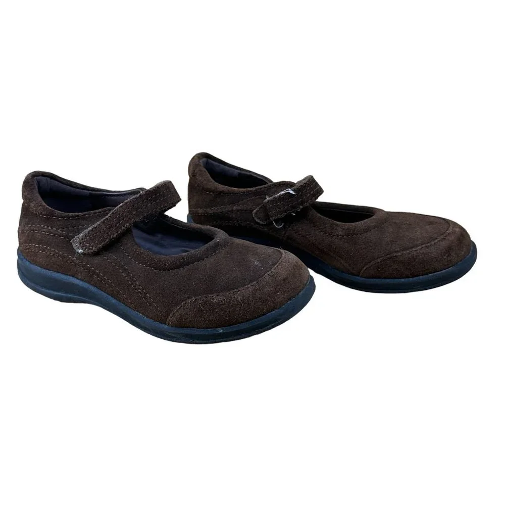 Stride Rite Molly Brown Leather Mary Jane 11.5W Kids Suede Girls Flower Preppy